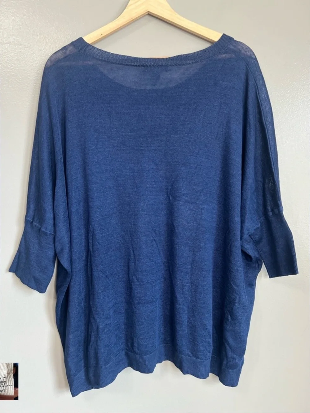 J. Crew linen blue drop shoulder pull over sweater large spring transitional